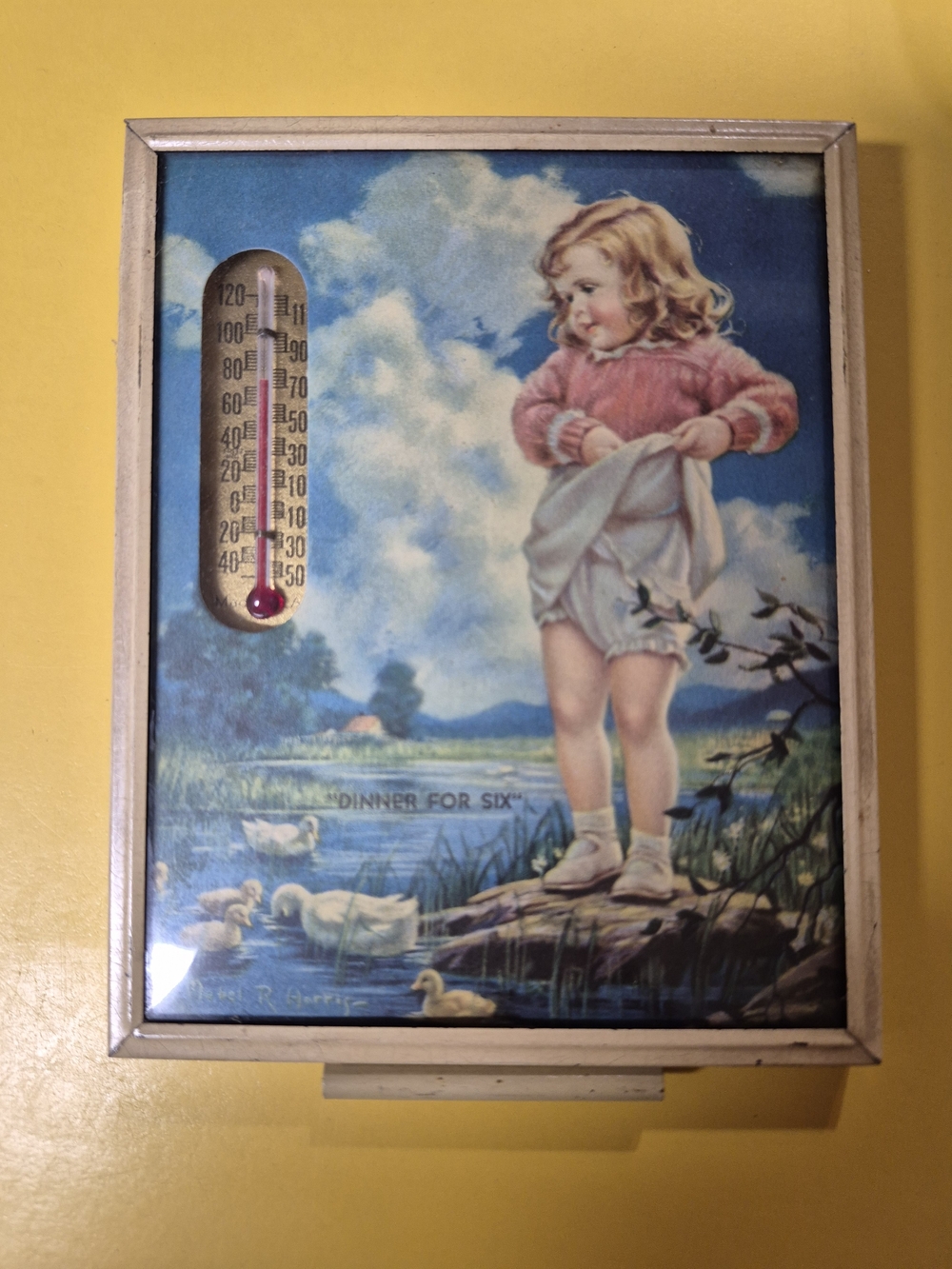 Vintage Style Pink & Blue Wall Thermometer With Calendar From 1939